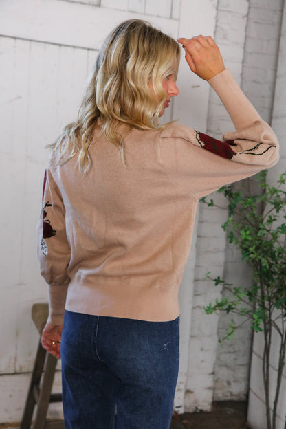 Scarlet Petals Bubble Sleeve Sweater