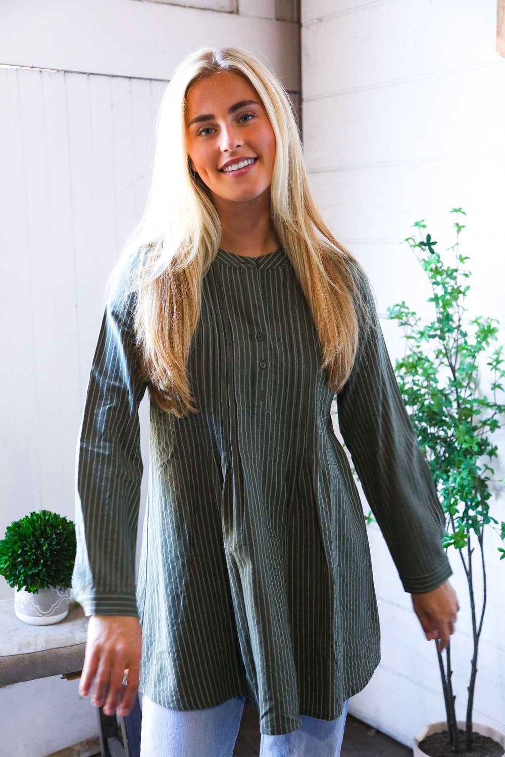 Read Between the Lines Olive Button Cotton Tunic